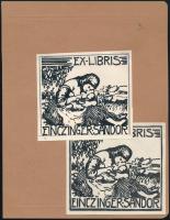 Einczinger Ferenc (1879-1950), össz. 3 db mű: Ex libris Einczinger Sándor terv és hozzá tartozó ex l...