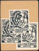 Einczinger Ferenc (1879-1950), össz. 3 db mű: Einczinger Ferenc könyve ex libris terv és hozzá tarto...