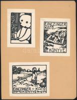 Einczinger Ferenc (1879-1950), össz. 3 db mű: Einczinger Kató könyve ex libris terv (2 db) és Einczi...