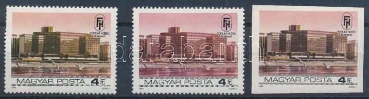 1984 Duna-parti szállodák Budapesten 4Ft 2 eltérő színű bélyeg + 1 vágott bélyeg