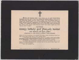 1913 Bécs, özv. kéthelyi gróf Hunyady Imréné, szül. radványi Győry Felicie (1842-1913) cs. és kir. palotahölgy, csillagkeresztes hölgy halotti értesítője, kis lapszéli sérülésekkel, 24x31 cm