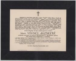 1917 Sárköz, báró Vécsey Józsefné, szül. cserneki és tarkeői gróf Dessewffy Blanka (1842-1917) cs. és kir. palotahölgy, csillagkeresztes hölgy halotti értesítője, 23x29 cm