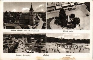 Siófok, Fő utca, Római katolikus templom, Hősök szobra, emlékmű, Balaton (ázott / wet damage)