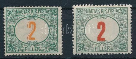 1915 Pirosszámú zöldportó 2f narancssárga színű értékszám üreges nyomata + támpéldány