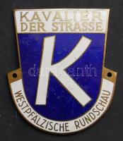 cca 1930 Németország Auto-segély "Kavalier der Stasse Westpfälzische Rundschau" zománcozott plakett / Auto-asictance enameled medallion 7x8 cm