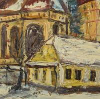 Gruber jelzéssel: Szászkézdi részlet az evangélikus templommal (Erdély). Olaj, farost. 62x51 cm