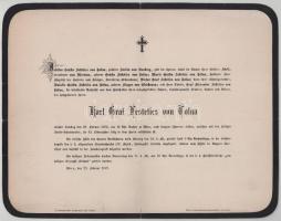 1879 Bécs, tolnai gróf Festetics Károly (1836-1879) m. kir. főhadnagy halotti értesítője, német nyelvű, kis lapszéli sérülésekkel, 23x29,5 cm