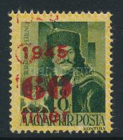 1945 Kisegítő 60f/8f kettős piros felülnyomással (hátoldalán sérült papír, betapadás / damaged back, gum disturbance)