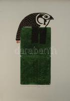 Kiss Ilona (1955-): "Elmentett üzenet", 2001. Linómetszet, magasnyomó formáról készült mél...