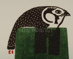 Kiss Ilona (1955-): "Elmentett üzenet", 2001. Linómetszet, magasnyomó formáról készült mél...