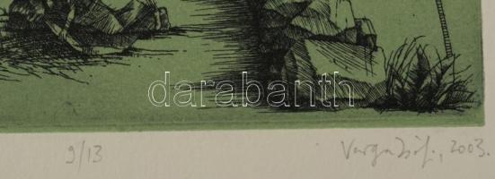 Varga Zsófia (1974-): Jákob álma, 2003. Rézkarc, papír, jelzett, számozott: 9/13. 28,5x19,5 cm