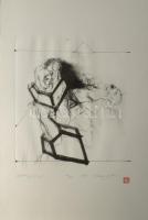 Véssey Gábor (1948-): Búcsú, 1999. Litográfia, papír, jelzett, 10/12 számozással, 29×27 cm