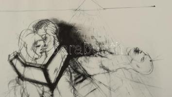 Véssey Gábor (1948-): Búcsú, 1999. Litográfia, papír, jelzett, 10/12 számozással, 29×27 cm