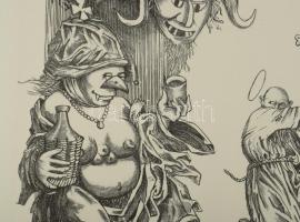 Vén Zoltán (1941-): Szent Antal megkísértése. Litográfia, papír, jelzett, művészpéldány EA XV/XII sz...