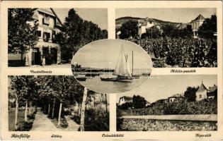 Révfülöp, Balaton, csónak kikötő, vitorlás, sétány, nyaralók, vasútállomás, Miklós penziók (EK)
