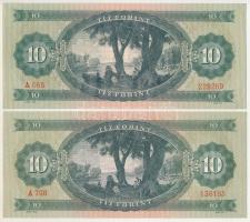 1962. 10Ft "A 065 229269" + 10Ft fordított "01"-es hátlapi alapnyomattal, "...