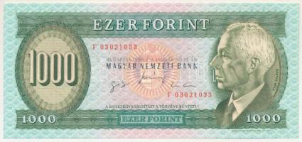 1996. 1000Ft "F 03021033" nyomdai papírránccal T:UNC / Hungary 1996. 1000 Forint "F 0...