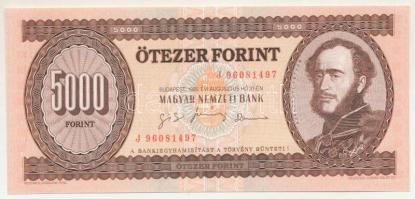 1995. 5000Ft "J 96081497" T:UNC,AU / Hungary 1995. 5000 Forint "J 96081497" T:UN...