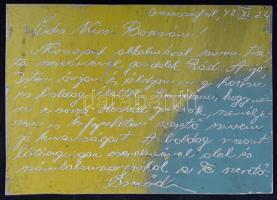 1942 Fémlemezbe vésett tábori lap az orosz frontról Vásárosnaményba. Érdekes darab!!