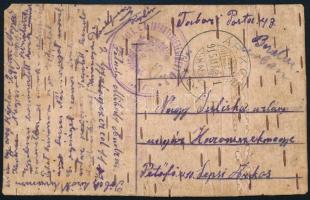 1915 Nyírfakéregből készült tábori lap az orosz frontról Sepsiárkosra / Field postcard made of birchbark from Russian