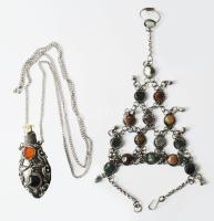 Achát köves gyűrűs karkötő és fiola medálos nyaklánc