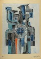 Balázs György (1927-2015): Kompozíció, 1974. Vegyes technika, papír, jelzett, paszpartuban. 49x36 cm