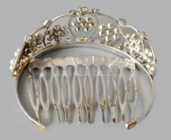 Gyöngyös-köves fém hajdísz, 7x6 cm