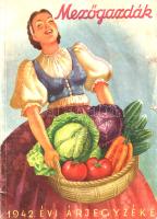 Mezőgazdák 1942. évi árjegyzéke. (Budapest), 1942. Magyar Mezőgazdák Szövetkezete (Pátria nyomda - Révai-nyomda). 55 + [1] p. Az 1891-ben alapított Magyar Mezőgazdák Szövetkezetének képes árukatalógusa fűmag-, vetőmag- és virágmag-katalógusa, a kiadvány végén kerti szerszámok és permetezőszerek aktuális áraival. Fűzve, színes, illusztrált, enyhén kopott kiadói borítóban.