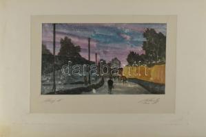 Balázs György (1927-2015): Alkonyi út, 1963. Akvarell, papír, jelzett, paszpartuban. 20x28,5 cm