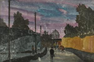 Balázs György (1927-2015): Alkonyi út, 1963. Akvarell, papír, jelzett, paszpartuban. 20x28,5 cm