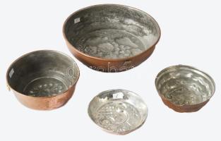 4 darab vörösréz sütőforma, d: 21 cm alatt