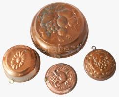 4 darab vörösréz sütőforma, d: 21 cm alatt