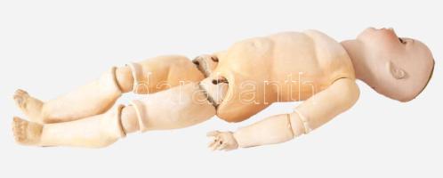 cca 1920 Bruno Schmidt Walterhausen nagyméretű porcelánfejű baba, eredeti testével, jelzett, kopássa...