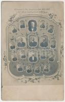 1908 Brassó, Kronstadt, Brasov; A brassói m. kir. útmesteri iskola 1907-1908 és 1908-1909 évi tanfolyamának hallgatói, tabló. A képeslap feladója az egyik tablón szereplő diák, Zöldág Imre / graduates of the Roadmaster's school, students, tableau. Art Nouveau, floral frame. photo (gyűrődések / creases)