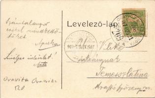 1907 Oravicabánya, Oravica, Oravita; vasúti híd, gőzmozdony, vonat, Miasszonyunkról nev. iskolanővér...