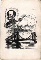 Budapest, Széchenyi Lánchíd. "Nagy érdeme van annak, aki elől megyen". Széchenyi emlék-levelezőlap a Széchenyi Munkaközösség kiadása III, Pártai Pártly Mihály s: Gyapay + So. Stpl. (EM)