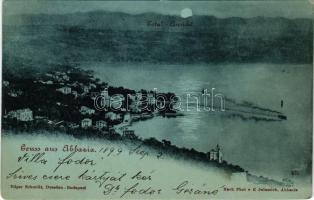1899 Abbazia, Opatija; Totalansicht. Edgar Schmidt (Dresden), nach Phot. v. E. Jelussich / látkép este holdfényben / view at night in moonlight (EM)