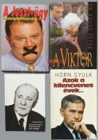 4 db politikai könyv - Dr. Kende Péter: A Viktor; Meruk József (szerk.): A Juszt-ügy; Horn Gyula: Azok a kilencvenes évek...; Gyurkó László: Arcképvázlat történelmi háttérrel. Kötetenként változó kötésben és állapotban.