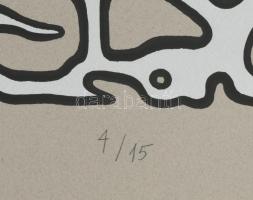 Olajos György (1953-): Kisördögök. Szitanyomat, papír, jelzett, számozott (4/15), lapszéli egészen a...