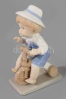 Bicikliző kisgyermek figura pár, jelzés nélkül, hibátlan, m: 10,5 cm