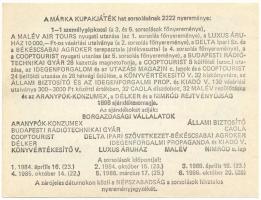 1986. "Márka Sorsjegy 1983-1986" Borgazdasági Vállalatok Trösztjének sorsjátéka "M so...