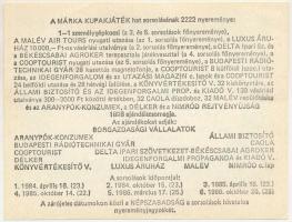 1986. "Márka Sorsjegy 1983-1986" Borgazdasági Vállalatok Trösztjének sorsjátéka "M so...