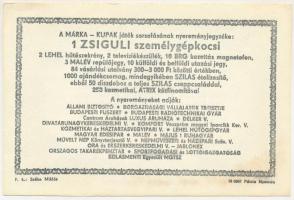 1979. "Márka Sorsjegy" Borgazdasági Vállalatok Trösztjének sorsjátéka "I. osztály&quo...