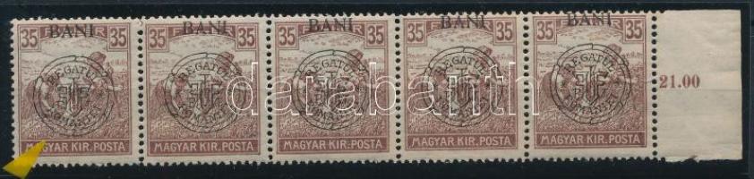 Kolozsvár 1919 Arató 35f ötöscsík "hurkás kör" lemezhibával, Bodor vizsgálójellel