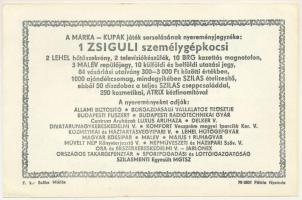 1979. "Márka Sorsjegy" Borgazdasági Vállalatok Trösztjének sorsjátéka "II. osztály&qu...