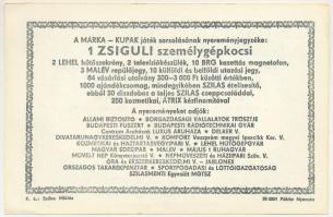 1979. "Márka Sorsjegy" Borgazdasági Vállalatok Trösztjének sorsjátéka "II. osztály&qu...