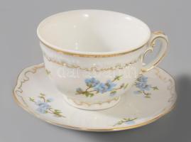 Zsolnay kékvirág mintás tollazott peremű teás készlet. Jelzett, teljes, hibátlan