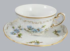 Zsolnay kékvirág mintás tollazott peremű kávés készlet. Jelzett, teljes, hibátlan