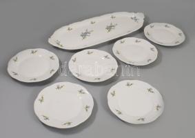 Zsolnay kékvirág mintás süteményes készlet, jelzett, teljes, h. 45 cm, d: 16,5 cm