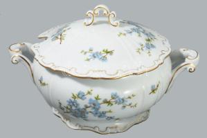 Zsolnay 6 személyes 31 részes kékvirág mintás, tollazott peremű étkészlet, jelzett, hibátlan